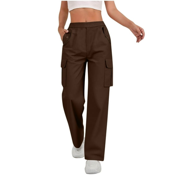 Bloomae Women's Hiking Pants Lightweight Quick Dry Cargo Pants Elastic High Waisted Petite/Regular/Tall Casual Work Travel Safari Clothes with Multi-Pockets Brown S