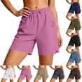 thumbnail image 1 of Bloomae Women's Hiking Shorts Trendy Solid Color Quick-Dry Lightweight Drawstring Elastic Waist Athletic Running Golf Summer Casual Short Pants with Zipper Pockets, 1 of 10