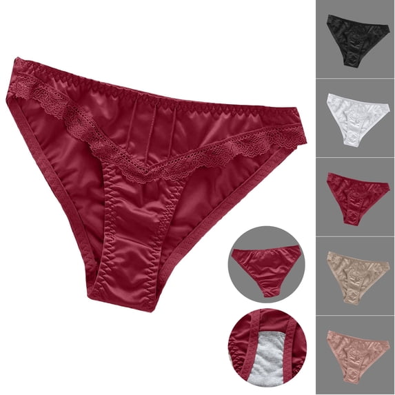Bloomae Women’s Lace Satin Silk Panties Low-waist Seamless Briefs Underwear Silky Thongs