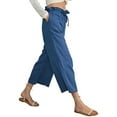 thumbnail image 1 of Bloomae Women's Linen Capris Wide Leg Ruffle Trim Drawstring High Waisted Pants Casual Drawstring Summer Loose Comfy Capri Pants with Pockets Navy S, 1 of 8