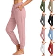 thumbnail image 1 of Bloomae Women's Linen Joggers Pants - Lightweight Casual Strech Smoked Elastic Waist Lounge Trousers Loose Fit Tapered Leg Pants with Pockets Light Blue XXL, 1 of 6