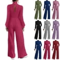 thumbnail image 1 of Bloomae Women's Long Sleeve Turtleneck Jumpsuit - Stretchy Ribbed Wide-Leg Casual One-Piece Back Cutout Rompers Loose Fit Overall Pants with Pockets, 1 of 5