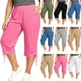 thumbnail image 1 of Bloomae Women's Plus Size Comfy Capri Pants Loose Fit Summer Side Drawstring Ruched Hem Lounge Cropped Trousers Lightweight Casual Elastic High Waist Yoga Capris with Pockets, 1 of 8