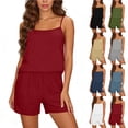 thumbnail image 1 of Bloomae Women's Summer Linen 2 Piece Outfits Loose Sleeveless Adjustable Spaghetti Strap Tank Tops and Shorts Set with Pockets Matching Loungewear Light Blue XXL, 1 of 8