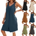 thumbnail image 1 of Bloomae Women's Summer Sleeveless Jumpsuits Casual Ruched V Neck Short Rompers Loose Strap Shorts Overalls Trendy One Piece Outfits with Pockets Dark Gray L, 1 of 10