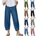 thumbnail image 1 of Bloomae Women's Wide Leg Cropped Imitation Denim Pants Elastic Waist Loose Fit Trousers Lightweight Casual Summer Petal Harem Lounge Pants with Pockets Black S, 1 of 7