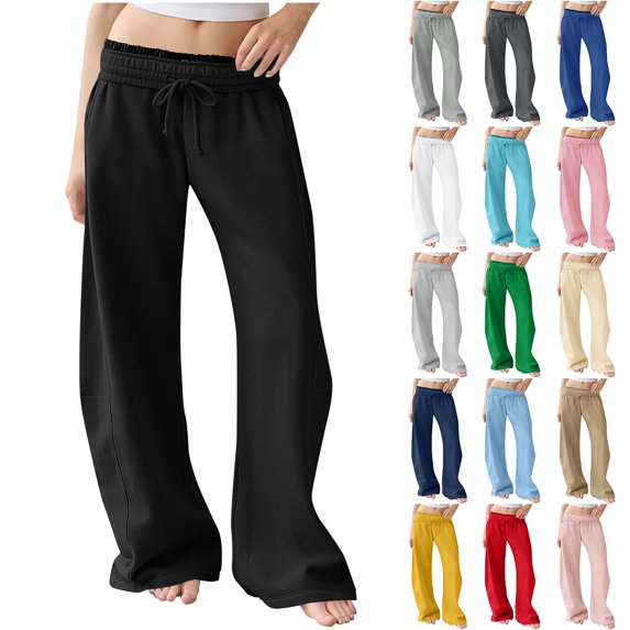 Bloomae Women's Wide Leg Sweatpants Casual Drawstring Elastic High Waist Baggy Straight Leg Lounge Pants Fall Spring Outfits Athletic Joggers with Pockets Pink#01 L