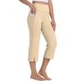 thumbnail image 1 of Bloomae Women's Yoga Capris Pants High Waist Leggings Crop Straight Leg Side Slit Athletic Exercise Workout Capris with Pockets Beige L, 1 of 9