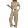 thumbnail image 1 of Bloomae Womens 2 Piece Lounge Sets Matching Airport Travel Outfits Ribbed Knt Long Sleeve Half Button V Neck Sweater and Pants Fall Spring Clothing Trendy Cozy Pajamas Sweat Suits Pockets Khaki S, 1 of 10