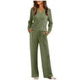 thumbnail image 1 of Bloomae Womens 2 Piece Lounge Sets Matching Travel Outfits Ribbed Knit Long Sleeve Henley Shirts Drawstring Jogger Sweatpants Fashion Fall Spring Pajamas Sweat Suits with Pockets Army Green XL, 1 of 7