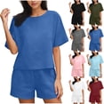 thumbnail image 1 of Bloomae Womens 2 Piece Outfits Linen Matching Sets Short Sleeve Crewneck Athletic Tshirt Tops and High Waist Lounge Short Pants with Pockets Beach Vacation Outfit Clothes Gray XXL, 1 of 7
