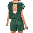 thumbnail image 1 of Bloomae Womens 2 Piece Outfits Trendy Basic Open Back Crewneck Cap Sleeve Tunic Top Drawstring Short Sets Lounge Athletic Matching Set Army Green L, 1 of 9