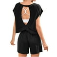 thumbnail image 1 of Bloomae Womens 2 Piece Outfits Trendy Basic Open Back Crewneck Cap Sleeve Tunic Top Drawstring Short Sets Lounge Athletic Matching Set Black XXL, 1 of 9
