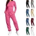 thumbnail image 1 of Bloomae Womens 2 Piece Sweatsuits Long Sleeve Basic Crewneck Tight Shirt Tops Drawstring Elastic High Waist Joggers Sweatpants Sets 2026 Fall Sweat Lounge Outfits, 1 of 10
