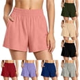 thumbnail image 1 of Bloomae Womens Athletic Shorts Bermuda Elastic High Waisted Hiking Shorts with Pockets Lightweight Casual Summer Quick Dry Wear for Women Golf, 1 of 9