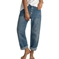 thumbnail image 1 of Bloomae Womens Baggy Ankle Jeans,Loose Straight Leg High Waist Tummy Control Button Boyfriend Trousers Casual Denim Pants with Pockets Blue M, 1 of 4