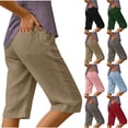 thumbnail image 1 of Bloomae Womens Bermuda Linen Shorts Casual Knee Length High Rise Elastic Waist Cotton Shorts Lightweight Summer Beach Vacation Short Pants with Multi-Pockets Khaki XXL, 1 of 7