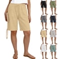 thumbnail image 1 of Bloomae Womens Bermuda Shorts Lightweight Casual Knee Length Elastic Waist Drawstring Shorts Trendy Summer Beach Vacation Short Pants with Pockets Khaki M, 1 of 9