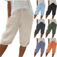 thumbnail image 1 of Bloomae Womens Bermuda Shorts Lightweight Knee Length Drawstring Elastic Waist Pants Wide Leg Shorts Summer Casual Beach Short Pants with Pockets Black XXL, 1 of 9