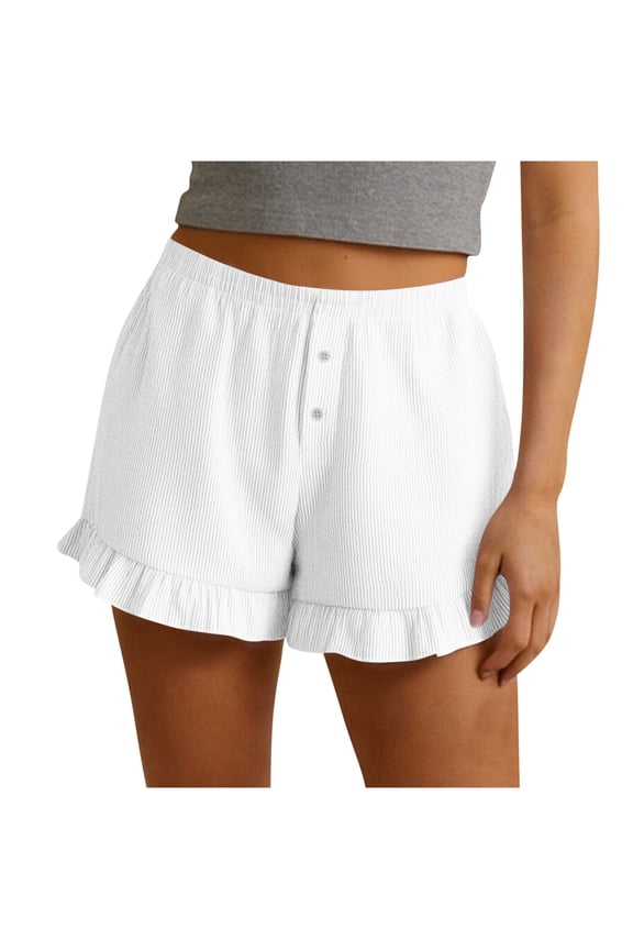 Womens Boxer Shorts Y2K Ruffle Pajama Summer Spring Lounge Sleep Shorts Casual Striped Printed Beach Pj Bottoms WITH Pockets White L