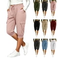 thumbnail image 1 of Bloomae Womens Capri Cargo Joggers with Pockets Drawstring Elastic High Waist Golf Pants Trendy Vacation Travel Cruise Hawaii Beach Resort Wear Jogger Short Pants, 1 of 8