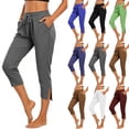 thumbnail image 1 of Bloomae Womens Capri Yoga Pants Loose Workout Joggers Side Slit Summer Drawstring Cropped Sweatpants Lightweight Comfy Lounge Pajama Capris Pants with Pockets, 1 of 4