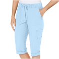 thumbnail image 1 of Bloomae Womens Capris with Pockets Loose Fit Casual Drawstring Elastic Waist Capri Pants Dressy Lightweight Ladies Baggy Cargo Pants for Hiking Light Blue L, 1 of 5
