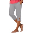 thumbnail image 1 of Bloomae Womens Capris for Summer Dressy Cutout Cropped High Waist Yoga Pants Comfy Stretchy Leggings Workout Compression Pants with Pockets Gray XXL, 1 of 6