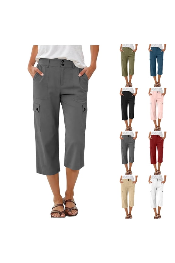 Womens Cargo Capris Hiking Pants with Mulit-Pockets Quick Dry Lightweight Casual Stretch Outdoor Trip Loose Cropped Short Pants Gray L