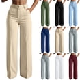 thumbnail image 1 of Bloomae Womens Dress Pants Wide Leg Stretchy Work Pants Casual Button High Waisted Pull On Office Business Trousers with Pockets, 1 of 10