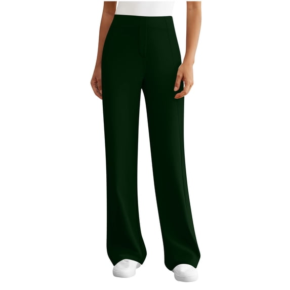 Bloomae Womens Dress Work Flare Pants Loose Wide Leg Business Casual Slacks Stretchy High Waist Comfy Trousers with Pocket Army Green S