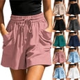 thumbnail image 1 of Bloomae Womens Elastic Waist Wide Leg Shorts Lightweight Drawstring Casual Lounge Short Pants Loose Comfy Summer Beach Vacation Shorts with Pockets, 1 of 10