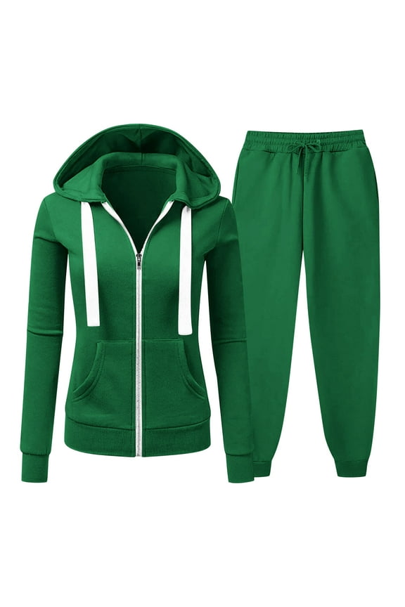 Womens Full Zip-Up Hoodie Tracksuit Set Long Sleeve Drawstring Casual Hooded Pullover Sweatshirts and Jogging Suits Workout Gym 2 Piece Outfits with Pockets Green XL