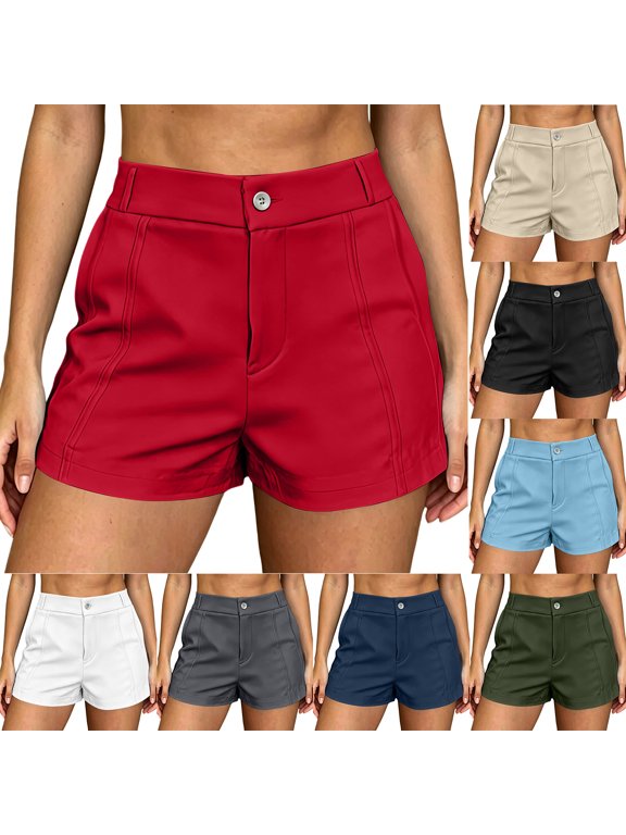 Womens Golf Dressy Shorts Stretchy Lightweight Pull on Button Elastic High Waist Workout Running Bike Gym Athletic Lounge Work Short Pants with Pockets