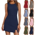 thumbnail image 1 of Bloomae Womens High Neck Tennis Dress Sleeveless Crew Neck Wrap Skirt Built in Shorts Basic Solid Color Golf Athletic Dress Workout Rompers Brown S, 1 of 8