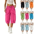 thumbnail image 1 of Bloomae Womens Hiking Capri Pants Lightweight Quick Dry Casual Fall Adjustable Drawstring Elastic Waist Baggy Ruched Hem Cropped Trousers with Pockets, 1 of 7