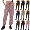 thumbnail image 1 of Bloomae Womens Parachute Cargo Pants with Multi-Pockets Quick Dry Hiking Pants Lightweight Drawstring Elastic High Waist Baggy Joggers, 1 of 7