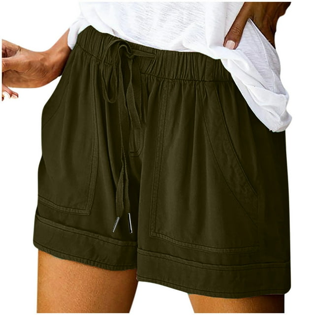 Bloomae Womens Plus Size Comfy Shorts Lightweight Casual Drawstring Elastic Waist Baggy Lounge Shorts Loose Fit Summer Beach Short Pants with Pockets Army Green#01 XXXXXL