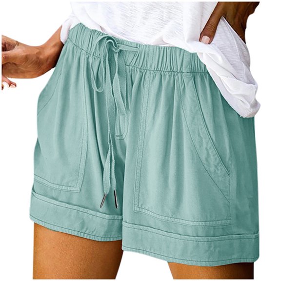 Bloomae Womens Plus Size Comfy Shorts Lightweight Casual Drawstring Elastic Waist Baggy Lounge Shorts Loose Fit Summer Beach Short Pants with Pockets Mint Green XXXL