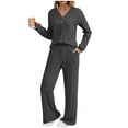 thumbnail image 1 of Bloomae Womens Ribbed Knit Lounge Set Ruched Pleated Long Sleeve Button V Neck Pullover Sweater Top and Wide Leg Long Pants 2 Piece Outfits Pajamas Sets Loose Cozy Sleepwear PJ Sets Dark Gray M, 1 of 9
