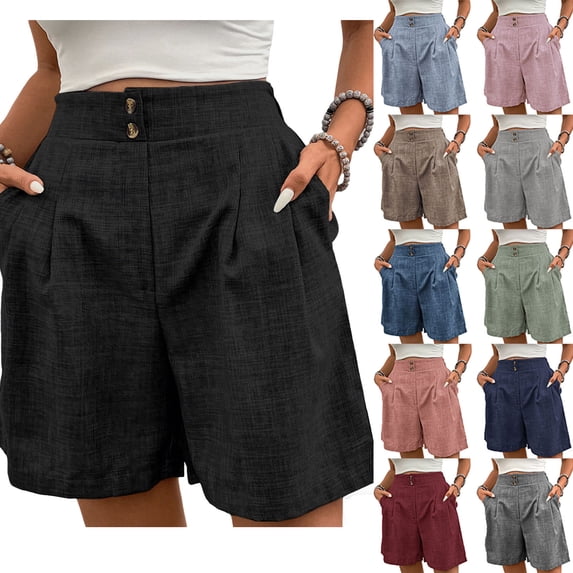 Bloomae Womens Shorts Dressy Loose Wide Leg Summer Shorts High Waisted Tailored Pleated Business Casual Work Trouser Shorts with Pockets