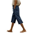 thumbnail image 1 of Bloomae Womens Summer Bermuda Linen Shorts Knee Length Lightweight Loose Plus Size Soft Cotton Casual Shorts with Pockets Dark Blue L, 1 of 7