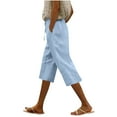 thumbnail image 1 of Bloomae Womens Summer Bermuda Linen Shorts Knee Length Lightweight Loose Plus Size Soft Cotton Casual Shorts with Pockets Sky Blue L, 1 of 7