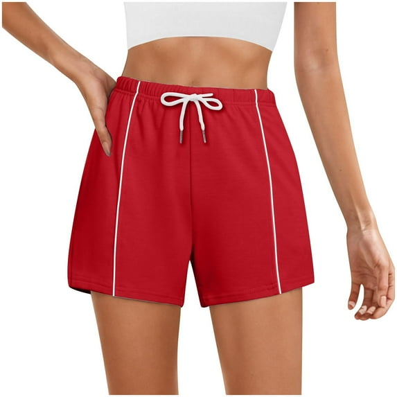 Bloomae Womens Sweat Shorts Cotton Lounge Shorts Loose Casual Comfy Athletic Workout Shorts Trendy Drawstring High Waist Running Shorts with Pockets Red M