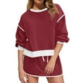 thumbnail image 1 of Bloomae Womens Sweatsuits 2 Piece Set Long Sleeve Crewneck Sweatshirts Drawstring High Waisted Skort Skirts Tennis Running Tracksuits Trendy Cozy Lounge Shorts Sets Wine S, 1 of 9