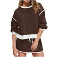 thumbnail image 1 of Bloomae Womens Sweatsuits 2 Piece Set Long Sleeve Crewneck Sweatshirts Drawstring High Waisted Skort Skirts Tennis Running Tracksuits Trendy Cozy Lounge Shorts Sets Coffee L, 1 of 8
