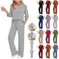 thumbnail image 1 of Bloomae Womens Two Piece Matching Outfits Lounge Sets Casual Ribbed Knitted 3/4 Sleeve Basic Crew Neck Sweater and Pants Loose Oversized Comfy Sweatsuits Loungewear with Pockets, 1 of 9