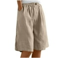 thumbnail image 1 of Bloomae Womens Wide Leg Cotton Linen Shorts Comfy Bermuda Shorts Summer Casual Button Elastic Waist Short Pants Loose Knee Length Shorts with Pockets Khaki L, 1 of 6