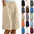 thumbnail image 1 of Bloomae Womens Wide Leg Cotton Linen Shorts Plus Size Comfy Bermuda Shorts Lightweight Summer Casual Short Pants Loose Knee Length Shorts with Pockets, 1 of 10