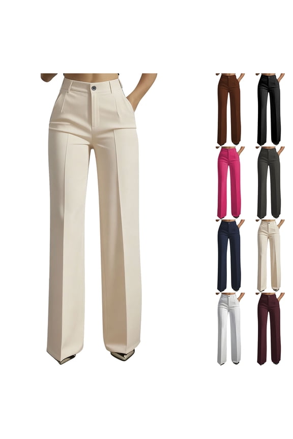 Womens Wide Leg Dress Pants 2026 Business Casual Flowy Work Office Palazzo Pants High Waisted Slacks Trousers with Pockets Khaki S
